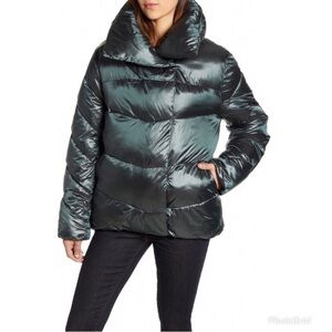 Rachel Parcell Puffer Jacket Quilted Green Botanical Medium